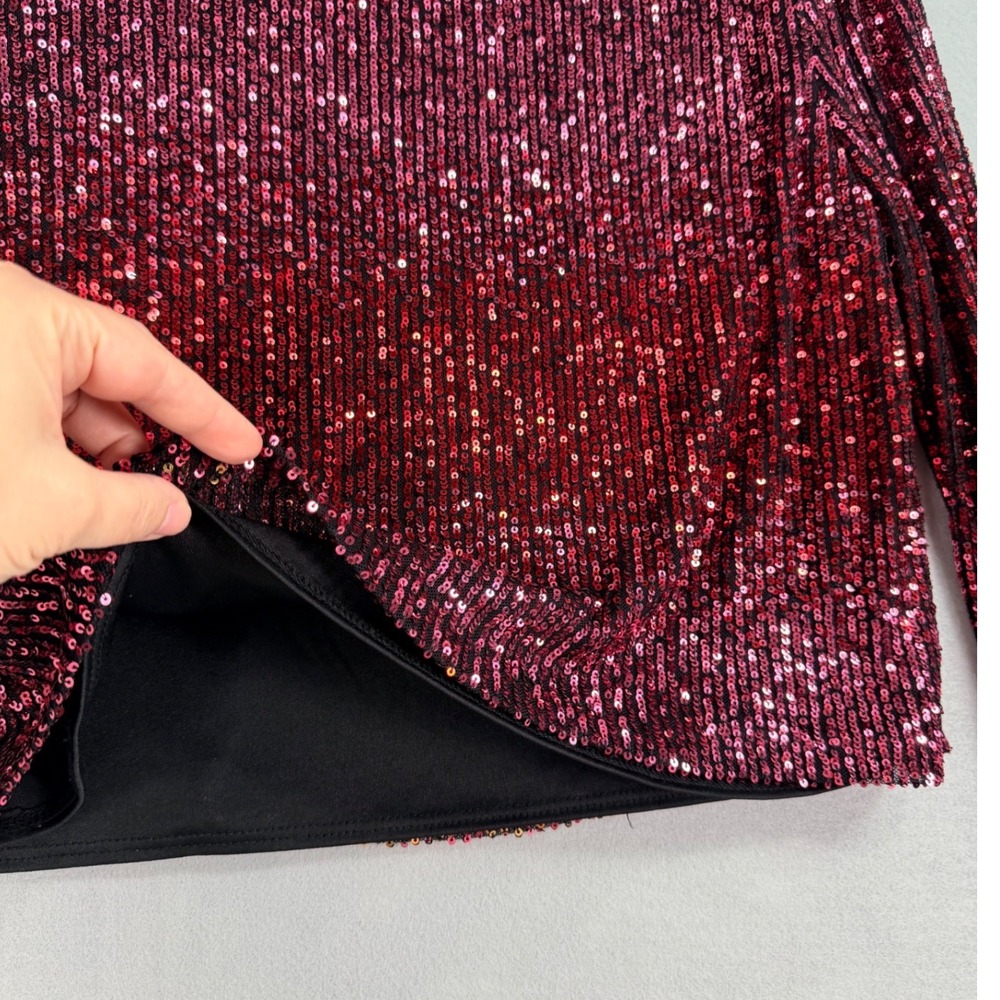 Premier Amour Sequin Top Womens L Burgundy Gold NWOT Ombre Long Sleeve Party - Picture 4 of 10